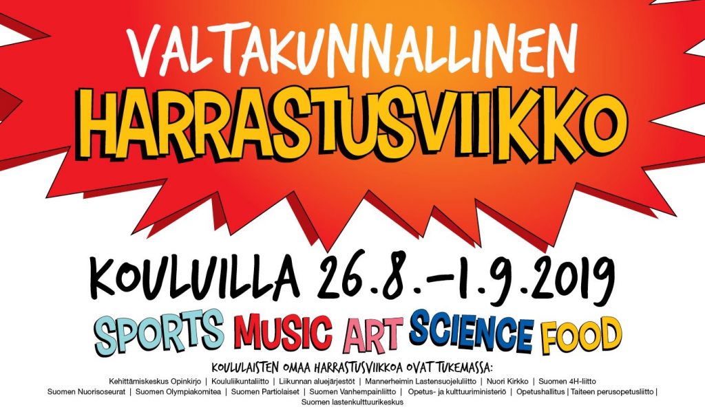 Mainos Valtakunnallinen harrastusviikko kouluilla 26.8. - 1.9.2019