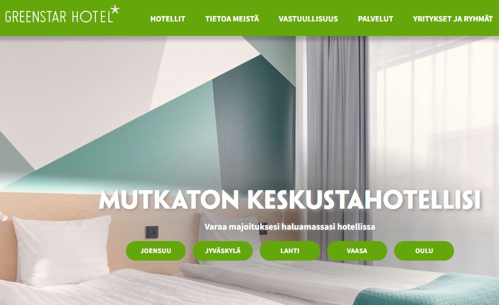 Greenstar hotellien verkkosivun etusivu